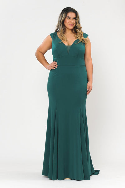 Poly USA W1022 Plus Size Long V-Neck Jersey Fitted Dress