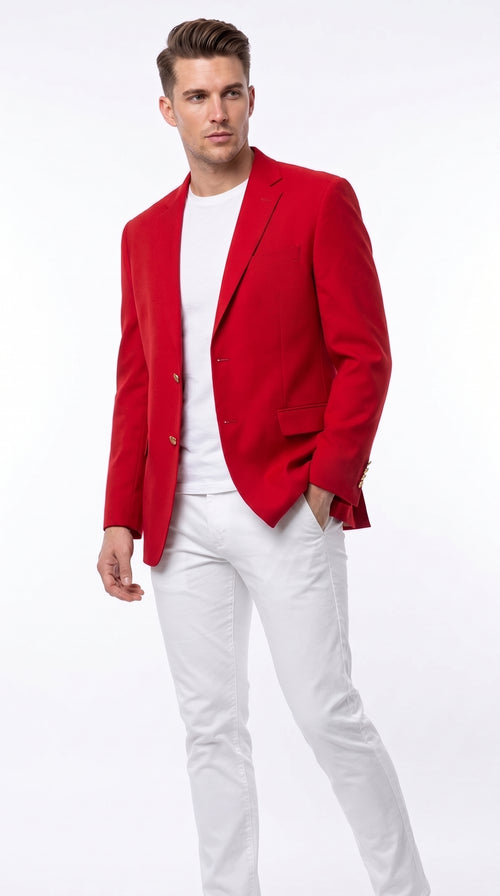 Men’s Solid Red Sport Coat Jacket, Unique Fashion Designer Dress Blazer for Men