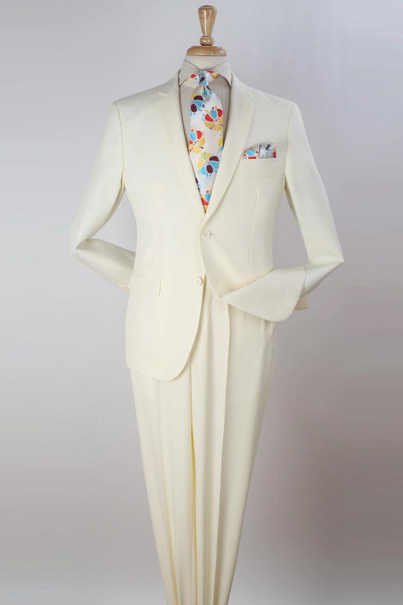 "Polished Ivory 'Apollo King' 2-Button Poplin Suit: Modern Fit" - USA Men's Outlet – SuitUSA