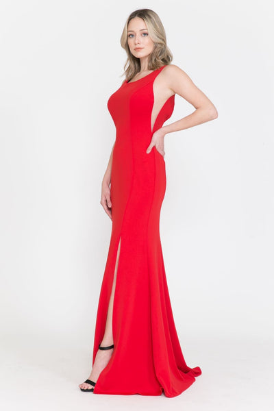 Poly USA 8168 Sleeveless Simple C-Thru Sides Long Bridesmaids Dress