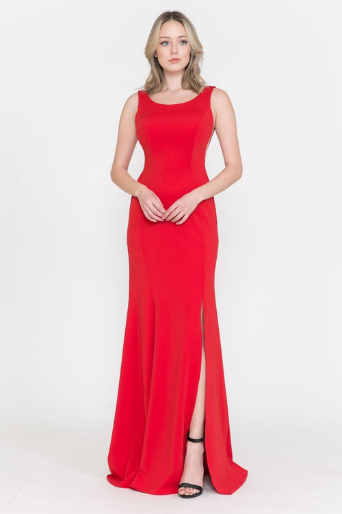 Poly USA 8168 Sleeveless Simple C-Thru Sides Long Bridesmaids Dress