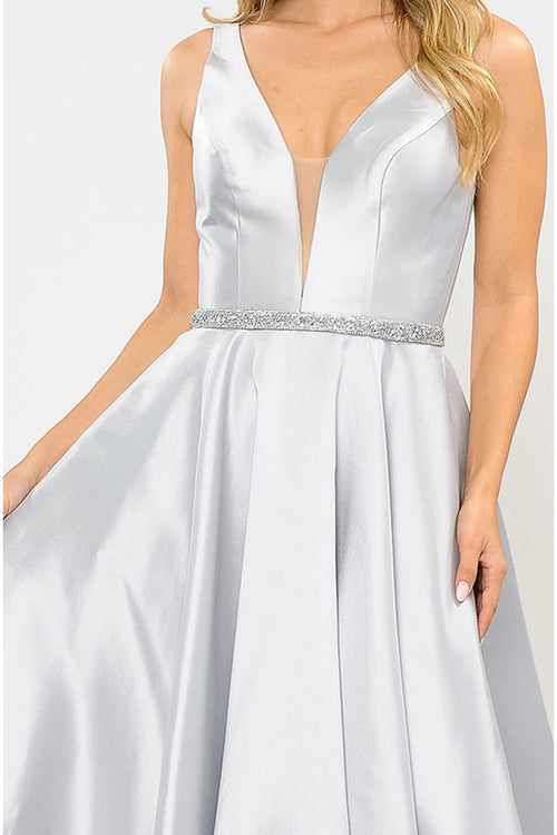 Poly USA 8682 A-Line Mikado V-Neck Red Carpet Formal Long Dress