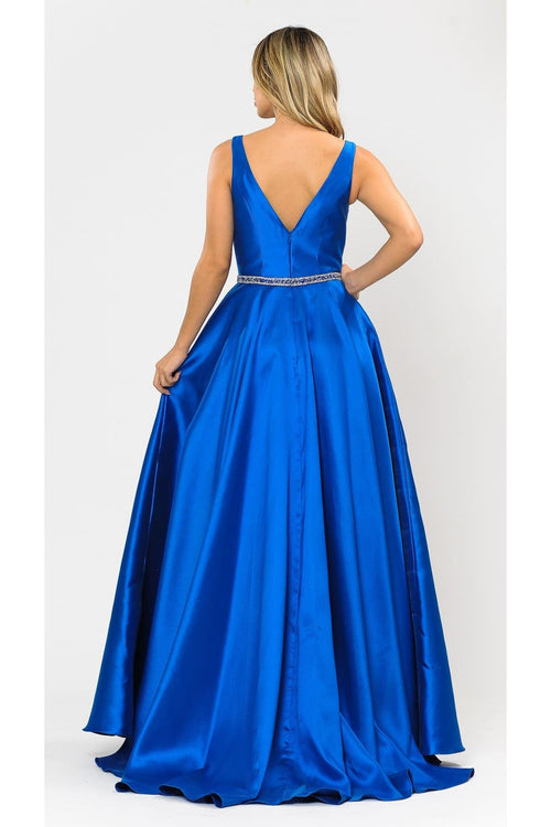 Poly USA 8682 A-Line Mikado V-Neck Red Carpet Formal Long Dress