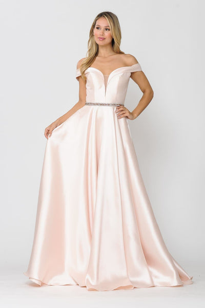 POLY USA 8686 Off Shoulder Simple Mikado Prom Formal Bridesmaids Gown