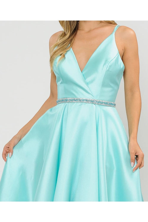 POLY USA 8690 A-Line Special Occasion V-Neck Formal Long Mikado Dress