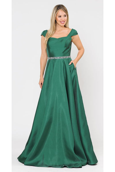 POLY USA 8702 A-line Mikado Cap Sleeve Prom Formal Evening Corset Gown