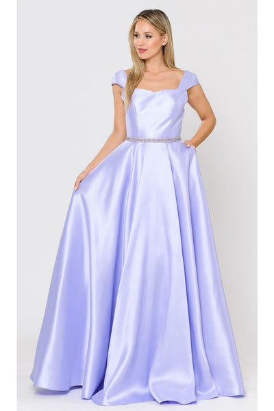 POLY USA 8702 A-line Mikado Cap Sleeve Prom Formal Evening Corset Gown