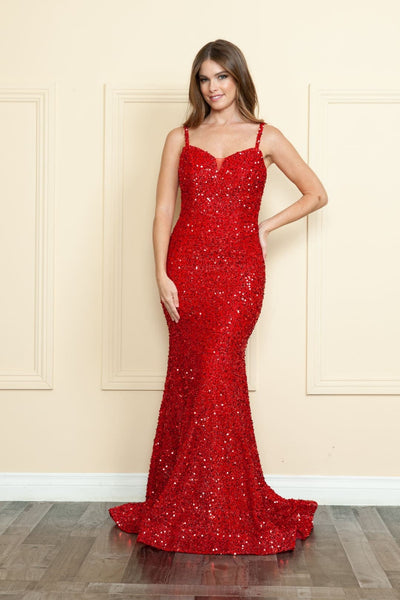 Poly USA 9002 Special Occasion Long Sequined Formal Prom Corset Gown