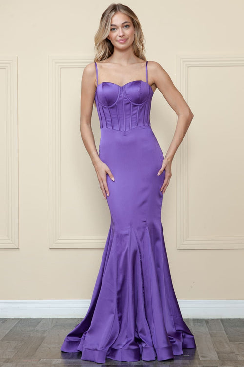 POLY USA 9008 Spaghetti Strap Satin Sweetheart Mermaid Formal Dress