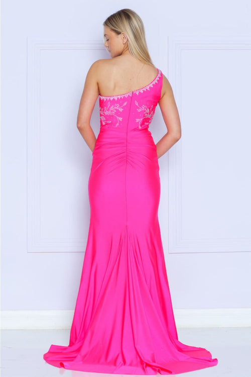 Poly USA 9136 One Shoulder Rhinestone Beaded Evening Gown