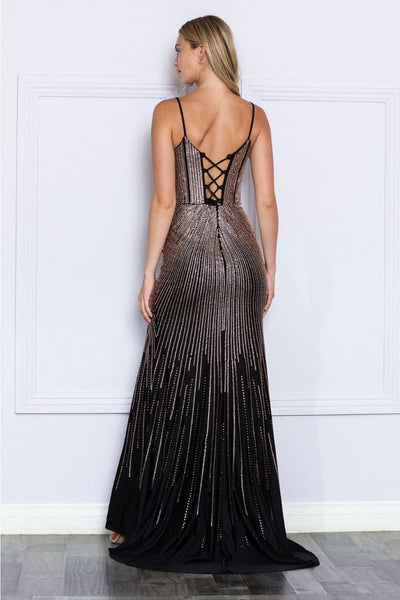 Poly USA 9266 Spaghetti Strap Corset Rhinestone Rain Bodice Prom Dress