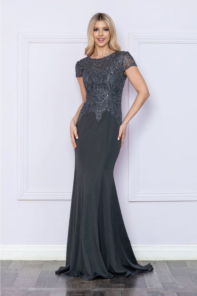 Poly USA 9320 Short Sleeve Beaded Mother Of The Bride Long Gown