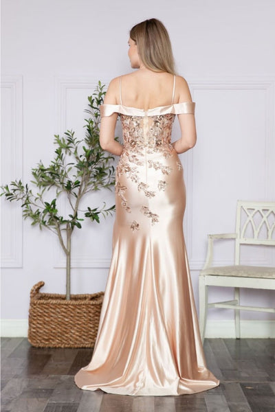 Poly USA 9350 Cold Shoulder Corset Bone Embroidered Prom Dress