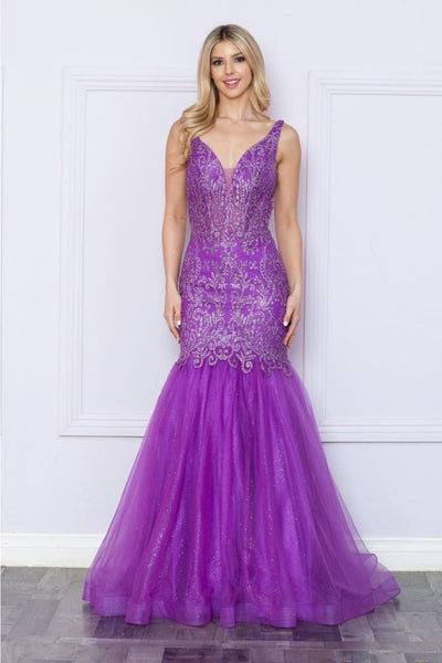 Poly USA 9388 Sleeveless Glitter Mermaid V-Neck Prom Gown
