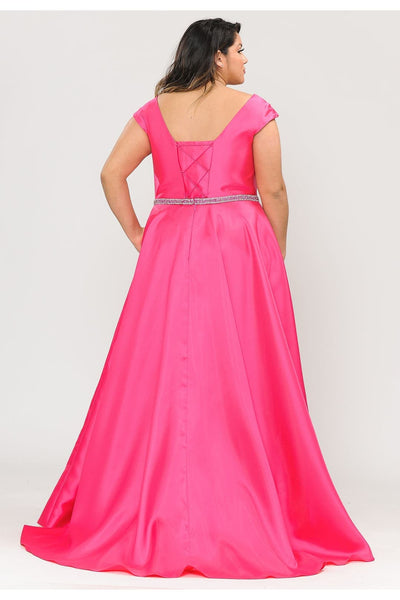 Poly USA W1104 Cap Sleeve A-Line Plus Size Long Prom Evening Gown
