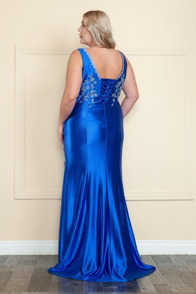 Poly USA W1132 Plus Size Lace up Back Prom Evening Gown