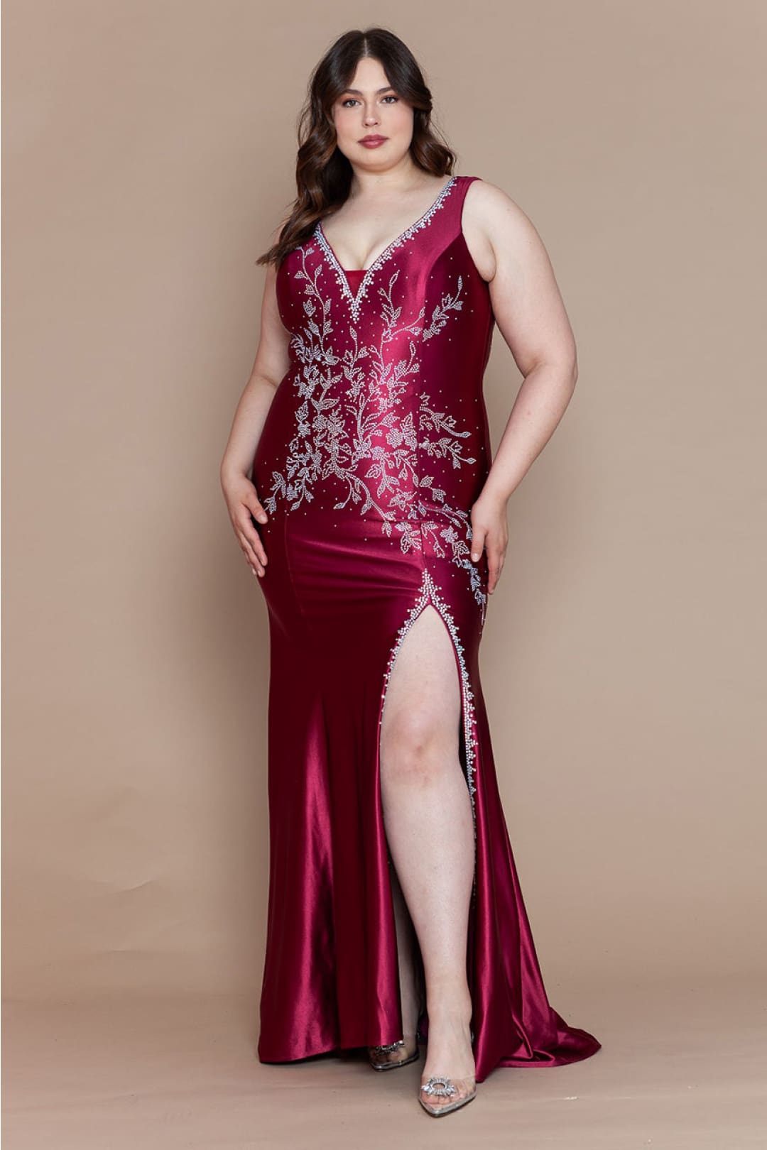 Poly USA W1132 Plus Size Lace up Back Prom Evening Gown