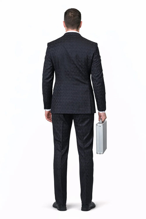 Statement Men’s 3-Piece 100% Wool Fashion Suit – Unique Checker Pattern