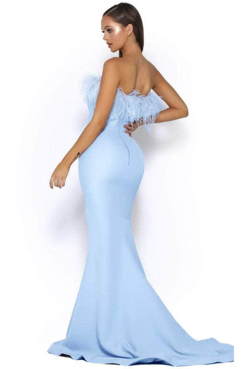 Portia and Scarlett PS2026 -long- Prom Dress with Slit and Feather Trim