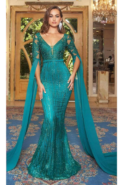 Portia and Scarlett PS22168 -long- Bat Sleeved Embellished Mermaid Gown for a Unique Silhouette
