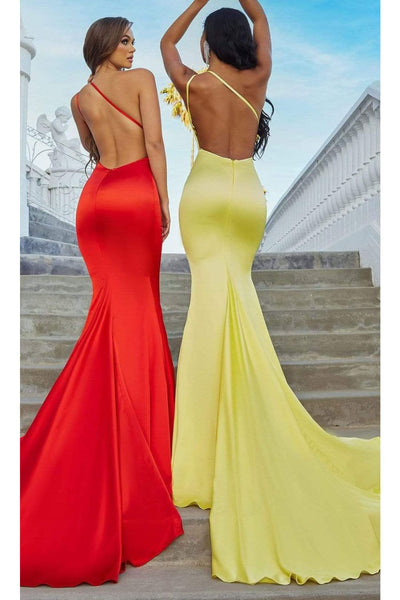 Portia and Scarlett PS22358 -long- Asymmetric Neck Trumpet Gown with Train for a Striking Entrance
