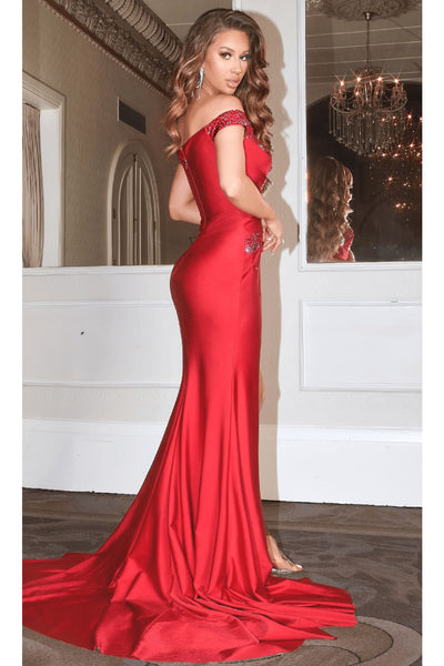 Portia and Scarlett PS22570 -long- Pleated Off-Shoulder Formal Gown for Elegant Styling