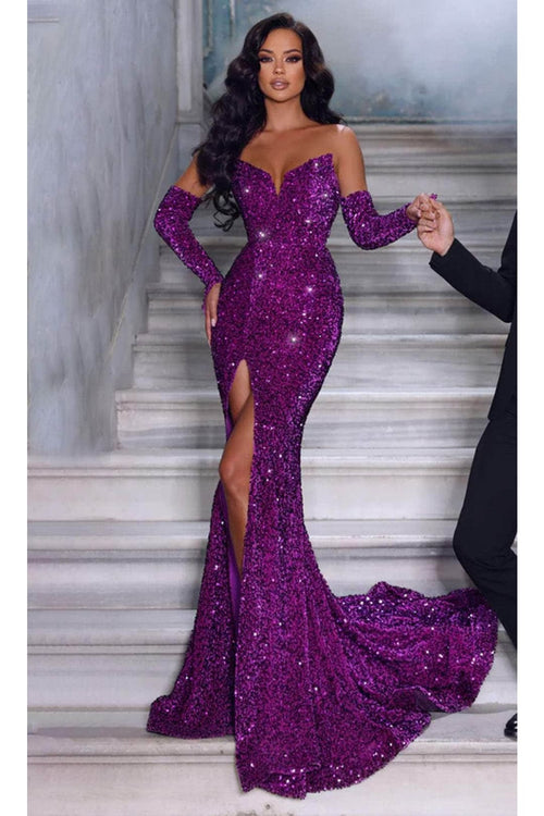 Portia and Scarlett PS23521 -long- Sequined Mermaid Prom Dress with Slit