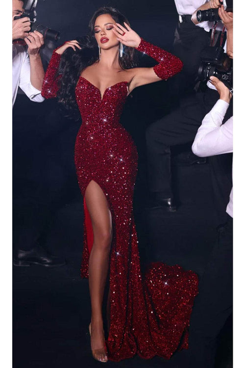 Portia and Scarlett PS23521 -long- Sequined Mermaid Prom Dress with Slit