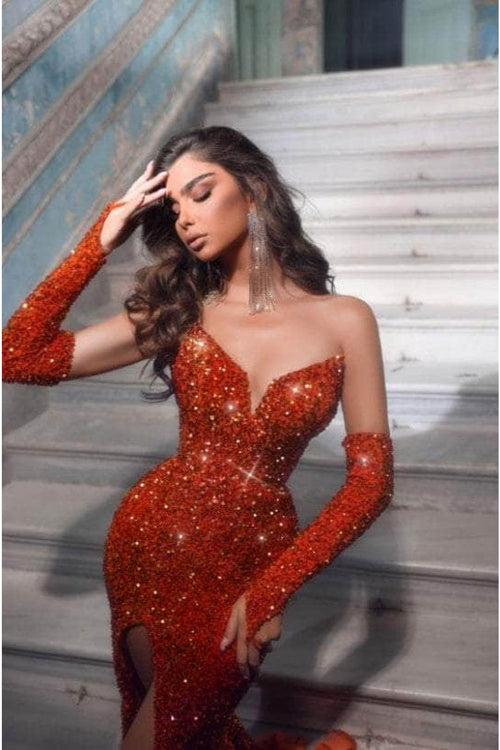 Portia and Scarlett PS23521 -long- Sequined Mermaid Prom Dress with Slit