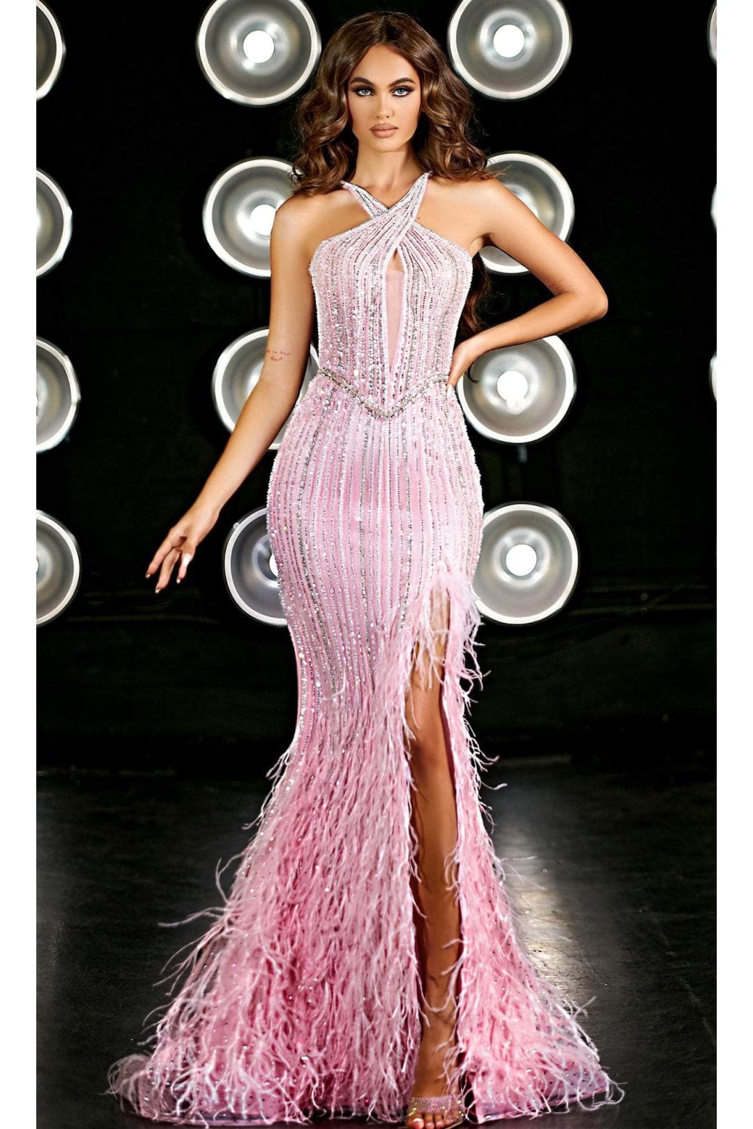Portia and Scarlett Long Prom Gown Feather Evening Dress PS23970