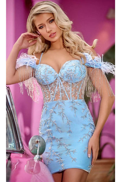 Portia and Scarlett PS24021 -short- Cold Shoulder Cocktail Dress with Beading