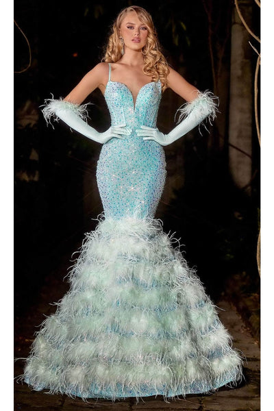 Portia and Scarlett PS24037 -long- Trumpet Prom Dress with Feather Details