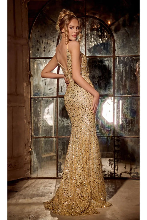 Portia and Scarlett PS24041 Plunging Neck Sequin Mermaid long Dress