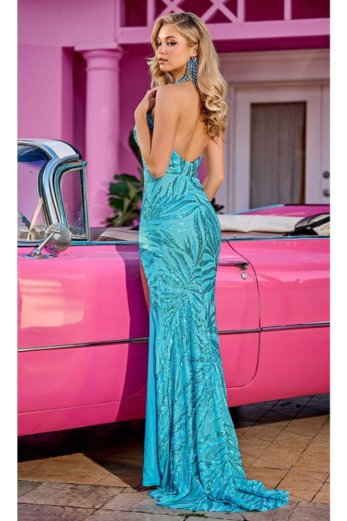 Portia and Scarlett PS24172 - long- Prom Dress with Leaf Motif