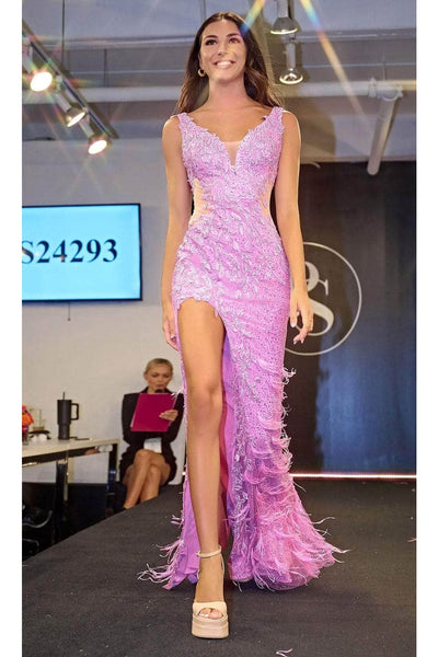Portia and Scarlett PS24293 -long- Appliquéd Prom Dress with High Slit
