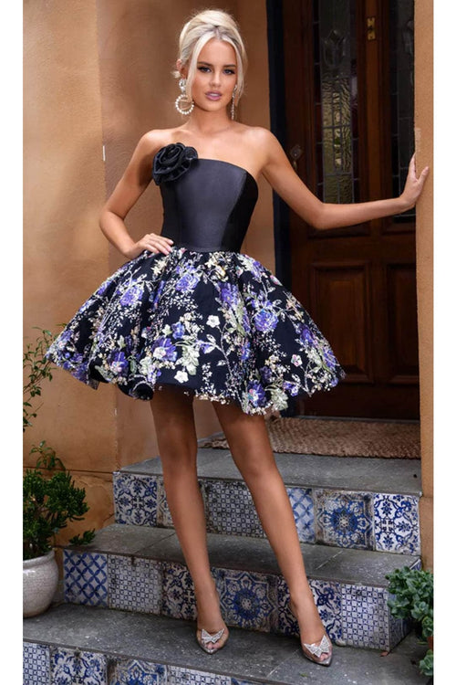Portia and Scarlett PS24427 -short- Strapless Cocktail Dress with Beaded Skirt