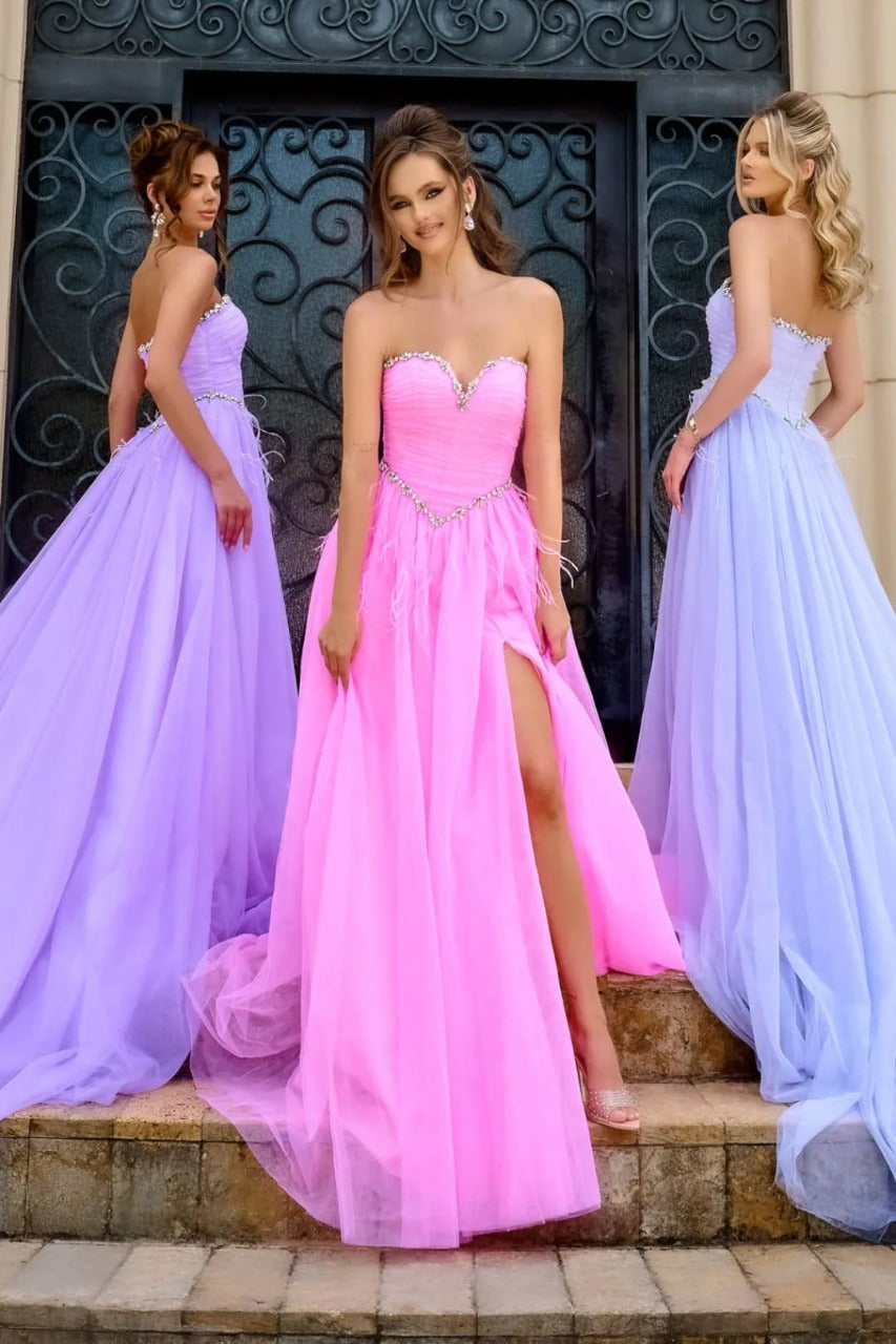 Portia and Scarlett PS24632 Ruched Corset Sweetheart High Slit Gown