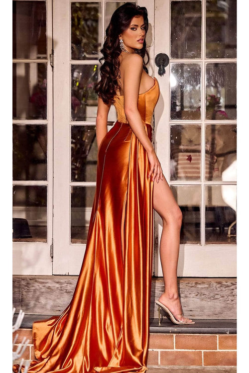 Portia and Scarlett PS24682 Satin Evening Gown with High Slit