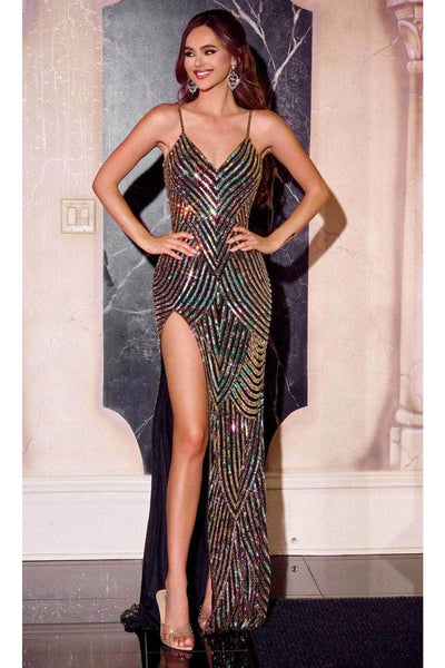 Portia and Scarlett PS24816X -long- Prom Dress with Chevron Motif