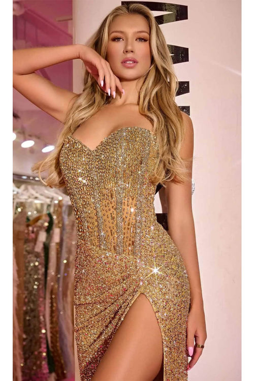 Portia and Scarlett PS24850C -long- Jeweled Evening Gown with Illusion Design
