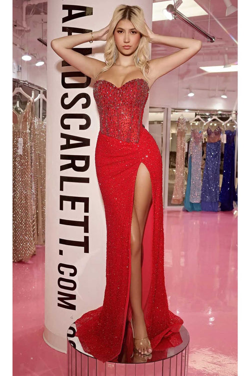 Portia and Scarlett PS24850C -long- Jeweled Evening Gown with Illusion Design