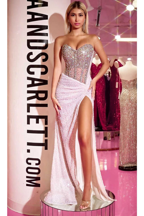 Portia and Scarlett PS24850C -long- Jeweled Evening Gown with Illusion Design