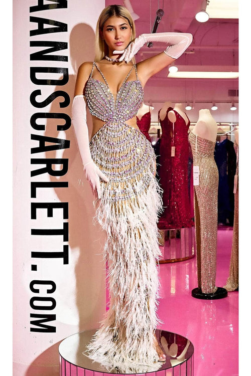 Portia and Scarlett Silver & Nude Couture Prom Evening Dress PS24861C
