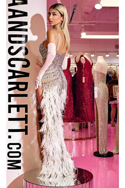 Portia and Scarlett Silver & Nude Couture Prom Evening Dress PS24861C