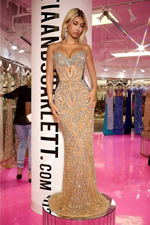 Portia and Scarlett PS24867C Rhinestone Embellished Red Carpet Dress