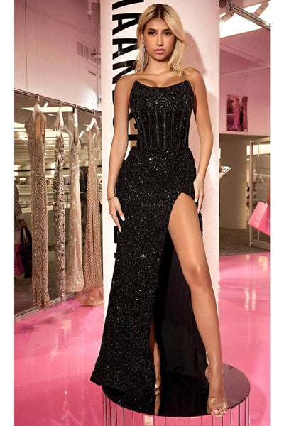 Portia and Scarlett PS24877C -long- Corset Evening Gown with Scoop Neck