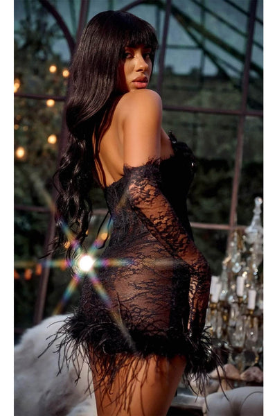 Portia and Scarlett PS25131 -short- Feathered Cocktail Dress with Slit