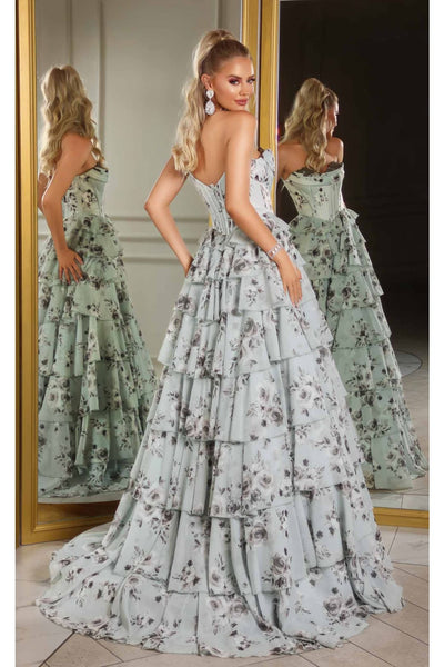 Portia and Scarlett PS25960 Floral Print Dress High Slit Formal Gown