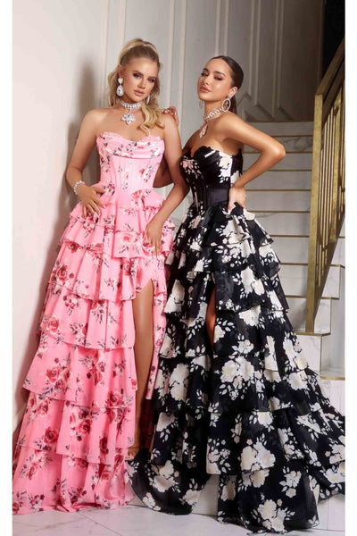 Portia and Scarlett PS25960 Floral Print Dress High Slit Formal Gown