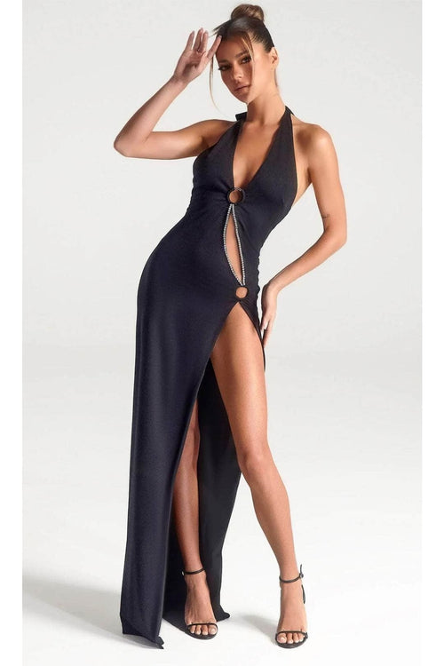 Portia and Scarlett PS315B Black Sexy Cut Out Slit Prom Evening Dress